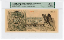 Russia - Northwest Udenich Goverment 1000 Roubles 1919 PMG 64
P# S210, N# 228652; UNC