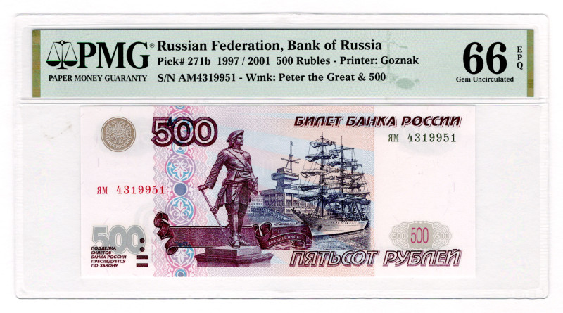 Russian Federation 500 Roubles 1997 2001 PMG 66 EPQ
P# 271b, N# 207356; # AM431...