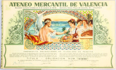 Spain Ateneo Mercantil de Valencia 6.75% Bond for 1000 pesetas Valencia 1957
# 1006; Multicolour, green, bottom uneven because of coupons cut, superb...