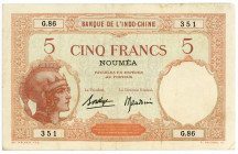New Caledonia 5 Francs 1926 (ND)
P# 36b, N# 216078; # G.86 351; VF+, Crispy