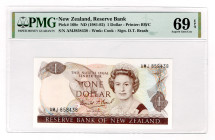 New Zealand 1 Dollar 1981 - 1992 (ND) PMG 69 EPQ
P# 169c, # AMJ 858438; UNC