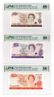 New Zealand 1 - 2 - 5 Dollars 1981 - 1992 (ND) PMG 58-69 EPQ
P# 169c, 170c, 171b, AUNC-UNC