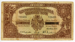 Tonga 4 Shillings 1937
P# 5b, N# 253959; F+