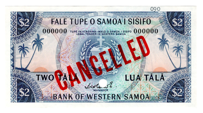 Western Samoa 2 Tala 1967 (ND) Specimen
P# 17as, # 000000; UNC