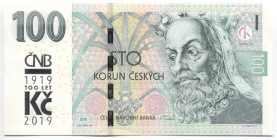 Czech Republic 100 Korun 2019 100 Years of Czechoslovak Currency
P# 28a, N# 294687; # M20 006149; 100 Years of Czechoslovak Currency; UNC