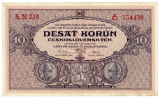 Czechoslovakia 10 Korun 1927
P# 20a, N# 207299; # S.N 210 754438; XF