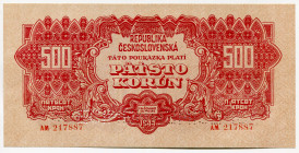 Czechoslovakia 500 Korun 1944 Specimen
P# 49s, N# 277698; # AM 217887; Perforated Specimen; XF