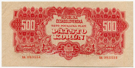 Czechoslovakia 500 Korun 1944 Specimen
P# 49s, N# 277698; # XA 083334; Perforated Specimen; XF