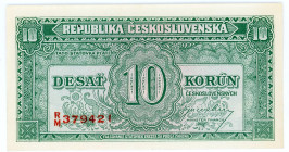 Czechoslovakia 10 Korun 1945 (ND)
P# 60a, N# 207050; # R/M 379421; UNC