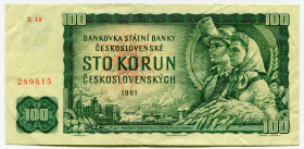 Czechoslovakia 100 Korun 1961 (1990 - 1992)
P# 91c, N# 206529; # X48 249415; VF