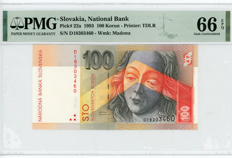 Slovakia 100 Korun 1993 PMG 66 EPQ Gem Uncirculated
P# 22a, # D18303460