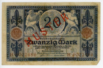 Germany - Empire 20 Mark 1915 Specimen
P# 63s, N# 203960; # H 6002486; F-VF
