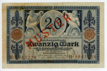 Germany - Empire 20 Mark 1915 Specimen
P# 63s, N# 203960; # H 5943228; VF