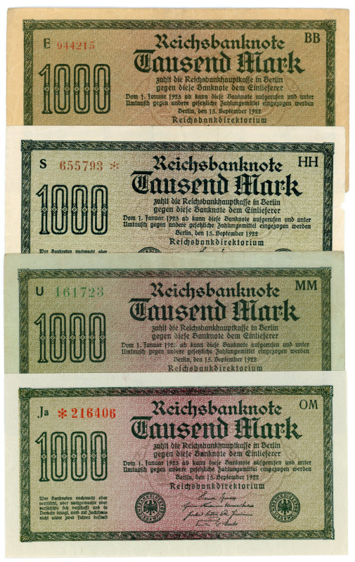 Germany - Weimar Republic Lot of 11 Bnankotes 1922
P# 74, 75, 76, VF - UNC