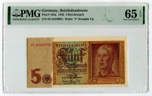 Germany - Third Reich 5 Reichsmark 1942 PMG 65 EPQ
P# 186a, N# 203783; # H14449990; UNC