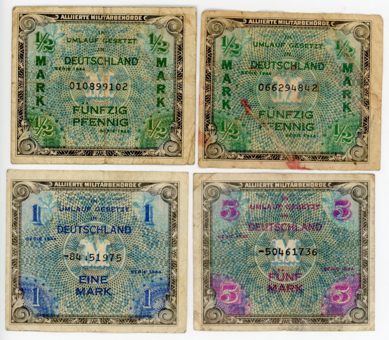 Germany - Third Reich Lot of 4 Banknotes 1944 Allied Military Currency
P# 191-1...