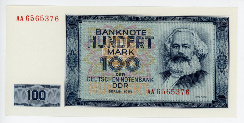 Germany - DDR 100 Deutsche Mark 1964
P# 26a, N# 209134; # AA 6565376; Prefix AA...