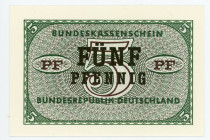 Germany - FRG 5 Pfennig 1967 (ND)
P# 25, Bundeskassenschein; UNC