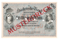 Germany - Empire Sachsen 100 Mark 1890 Specimen
P# S952as, UNC