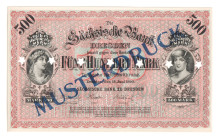 Germany - Empire Sachsen 500 Mark 1890 Specimen
P# S953as, UNC