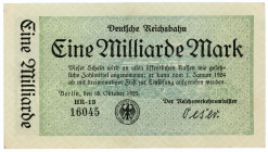 Germany - Weimar Republic Prussia Deutsche Reichsbahn 1 Milliarde Mark 1923
P# S1020, N# 332824; # HR-13 16045; XF
