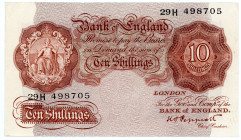Great Britain 10 Shillings 1940 - 1948
P# 368a, N# 203293; # 29H 498705; Signature K. O. Peppiatt. (1948-49); XF