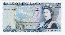 Great Britain 5 Pounds 1982 - 1988
P# 378c, N# 202802; # HX83 046613; Portrait of Arthur Wellington; UNC