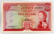 Jersey 5 Pounds 1963 (ND)
P# 9a, N# 212781; # A218537; Signature 1; VF