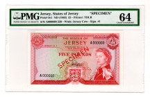 Jersey 5 Pounds 1963 (ND) Specimen PMG 64
P# 9s1, # A000000; UNC
