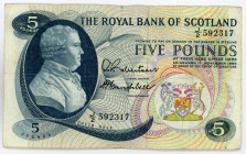 Scotland Royal Bank of Scotland 5 Pounds 1966
P# 328, N# 224507; # J/2 592317; VF