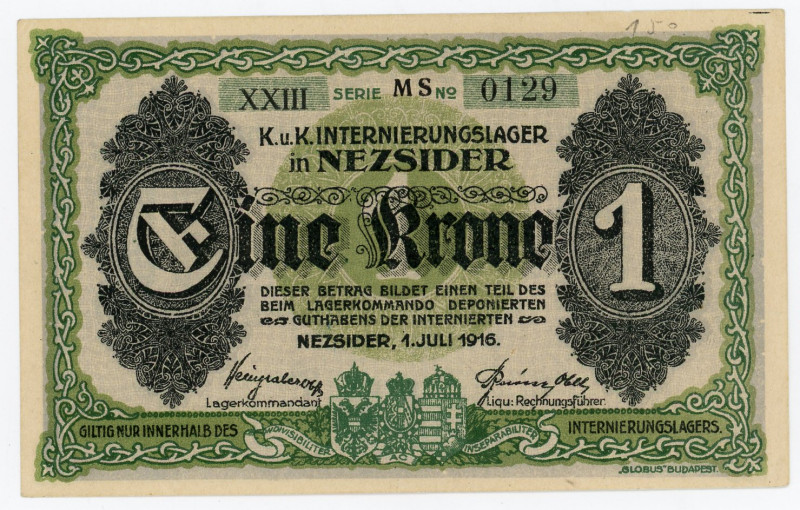 Austria Nezsider POW Camp WWI 1 Krone / 1 Korona 1916 Lagergeld
# XXIII MS 0129...