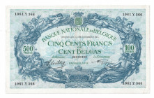 Belgium 500 Francs 100 Belgas 1941
P# 109, N# 208674; # 1061.Y.366; VF-XF