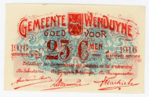 Belgium Wenduyne 25 Centimes 1916 Emergency Banknote
N# Debelder WE63; # 14024; AUNC+