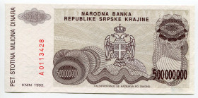 Croatia Serb Republic of Krajina 500000000 Dinara 1993
P# R26a, N# 216373; # A0113428; UNC