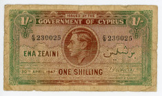 Cyprus 1 Shilling 1947
P# 20, N# 216008; # C/9 230025; VG