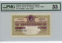 Cyprus 10 Shillings 1947 PMG 35
P# 23, N# 217776; # F/6 065905; VF