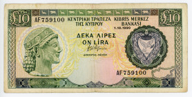 Cyprus 10 Pounds 1990
P# 55a, N# 211487; # AF759100; VF