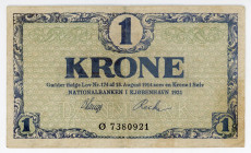 Denmark 1 Krone 1921
P# 12f, N# 205821; # Ø 7380921; VF
