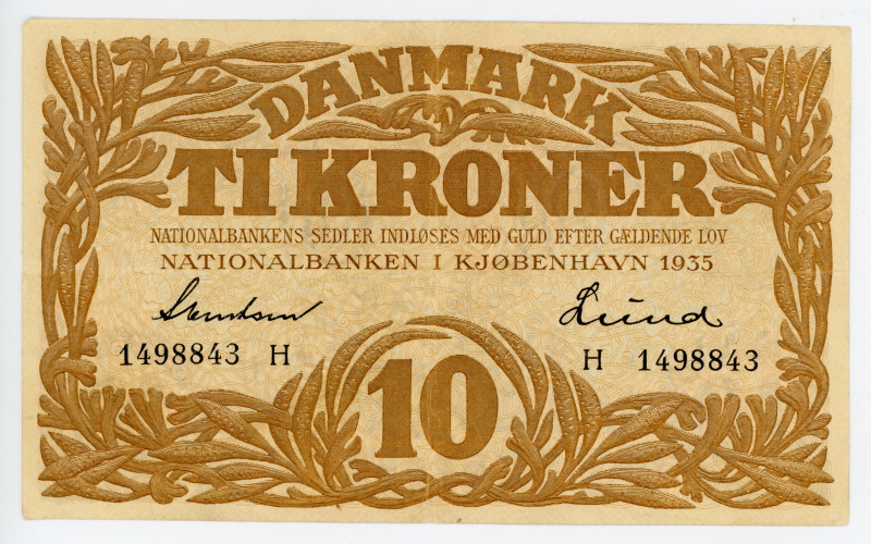 Denmark 10 Kroner 1935
P# 26l, N# 219492; # H 1498843; XF