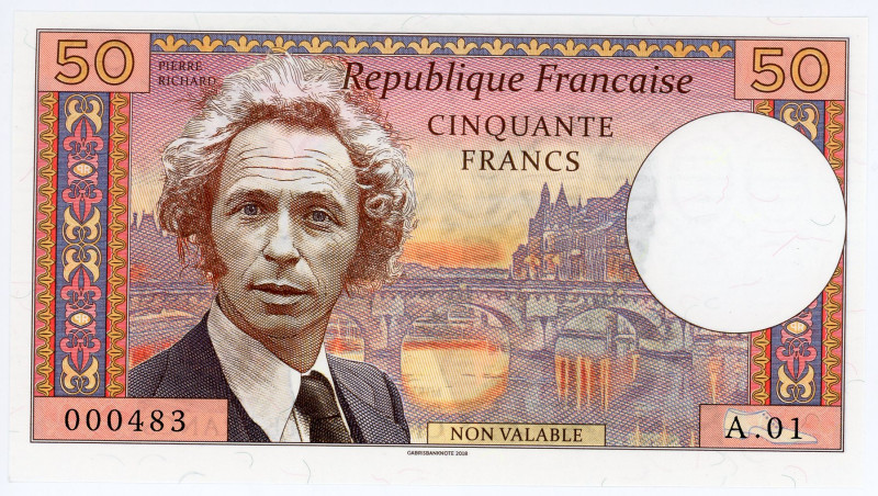 France 50 Francs 2018 Specimen "PIERRE RICHARD"
# A.01 000483; Pierre Richard, ...