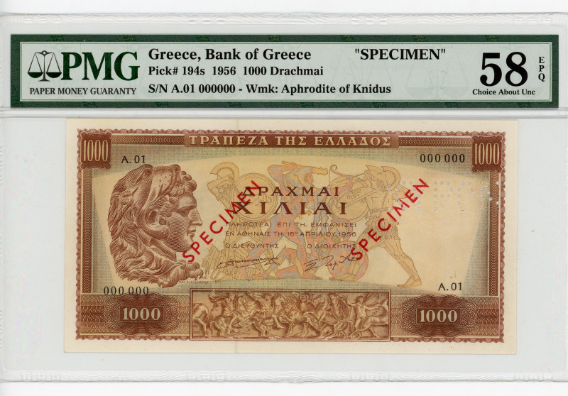 Greece 1000 Drachmai 1956 Specimen PMG 58
P# 194s