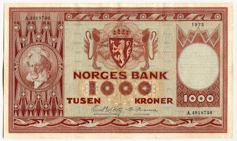 Norway 1000 Kronen 1973
P# 35e, # A.4918740; VF