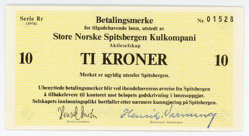 Norway Store Norske Kulkompani Spitsbergen 10 Kroner 1976
N# 202382; # Rr 01528...