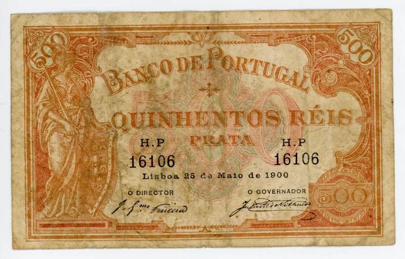 Portugal 500 Reis 1900
P# 72, N# 219385; # 16106; F-VF