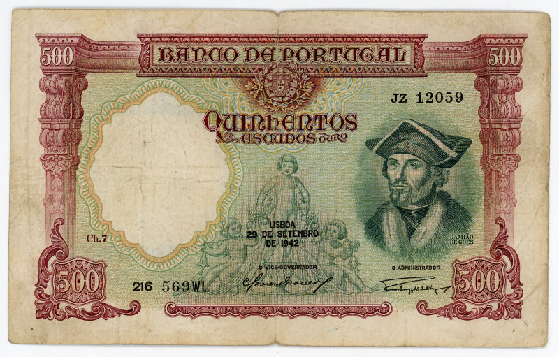 Portugal 500 Escudos 1942
P# 155, N# 217532; # 216 569WL JZ 12059; F