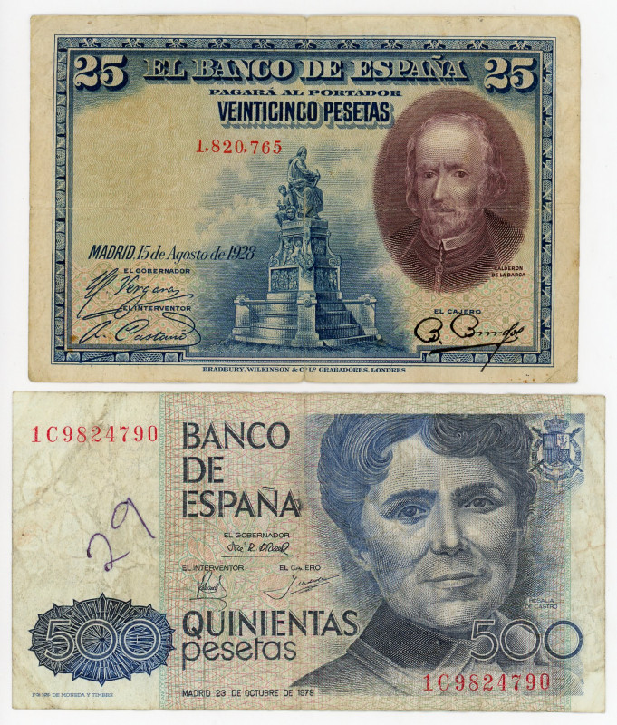 Spain 25 - 500 Pesetas 1928 - 1979
P# 74a, 157, F+/VF