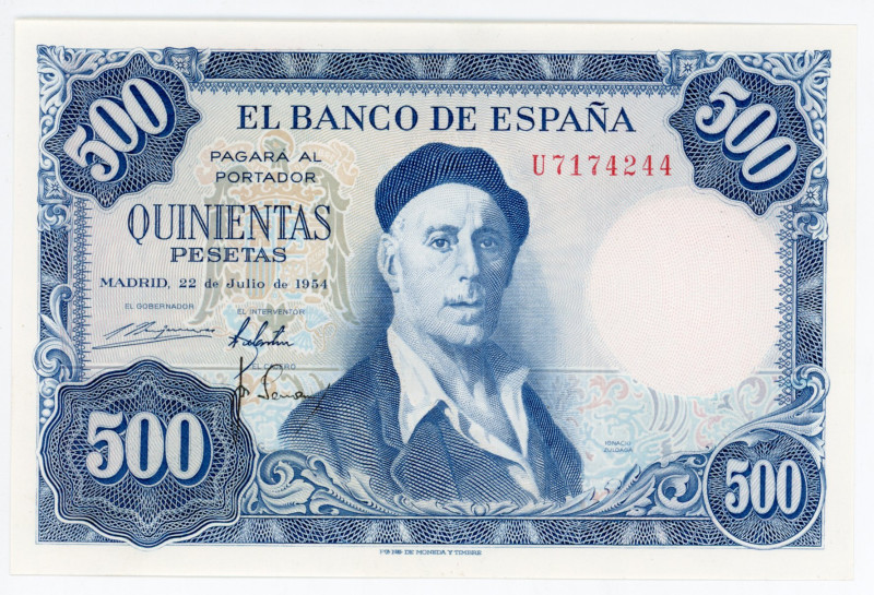 Spain 500 Pesetas 1954
P# 148, # 7174244; UNC