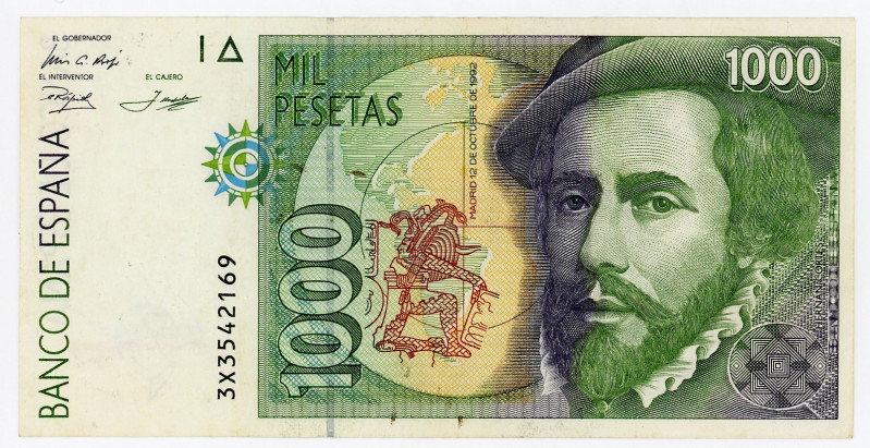 Spain 1000 Pesetas 1992 (1996)
P# 163, N# 203228; # 3X3542169; UNC