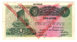 Syria 1 Livre 1939
P# 40e, N# 208296; # J/ET 044354; VF