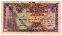 Syria 10 Livres 1939
P# 42d, N# 245550; # L/AL 023127; F